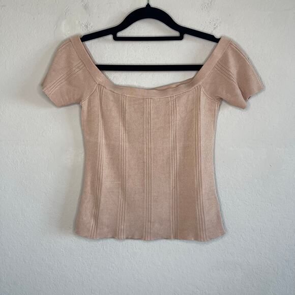 L’AGENCE Yuki Off The Shoulder Knit Top Beige Candied Ginger - Size XS - Picture 3 of 7